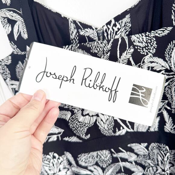 Joseph Ribkoff Zip Front Black White Floral Shift Bodycon Ruffle Dress NEW 10 - Picture 14 of 16